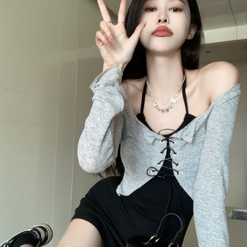 2024两件套装妹纯吊带连衣裙女气质子风夏季收腰欲法式辣包臀短裙