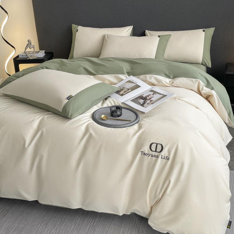 秋冬100支长绒棉四件套全棉加厚保暖床单被套简约纯棉磨毛床笠款4