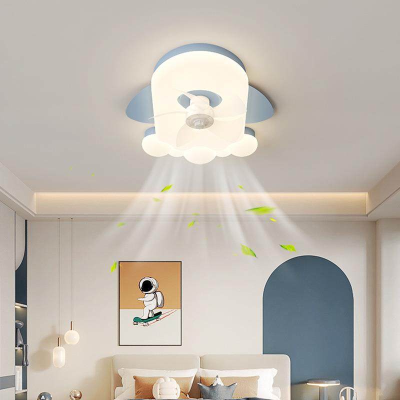 儿童房卧室风扇灯卡通飞机灯男孩房间护眼全光谱吸顶灯静音电扇灯