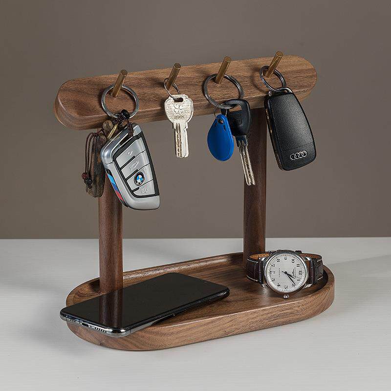 木町桌面置物架首饰挂钩创意摆件北欧进门玄关木质钥匙收纳盒客厅