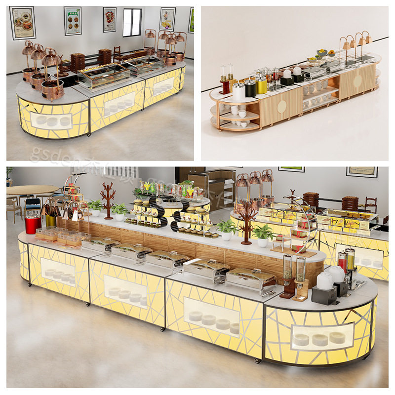 酒店移动布菲台自助餐菜品展示台火锅店调料台折叠取餐台LED商用