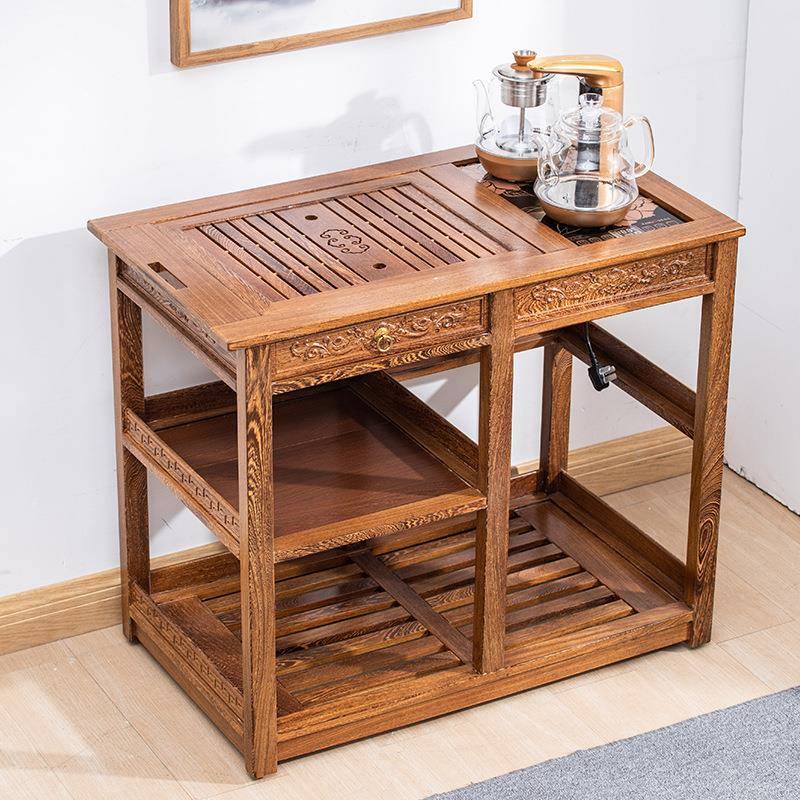 鸡翅木移动茶车带轮乌金石茶台茶水柜烧水壶一体餐边柜家用小茶桌