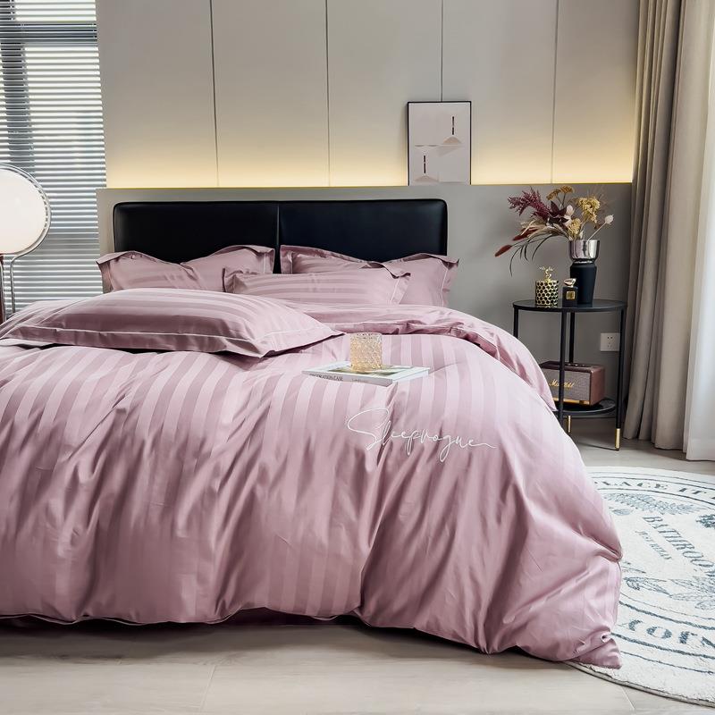60支长绒棉提花四件套条纹纯棉简约被套全棉床笠床单款床上用品