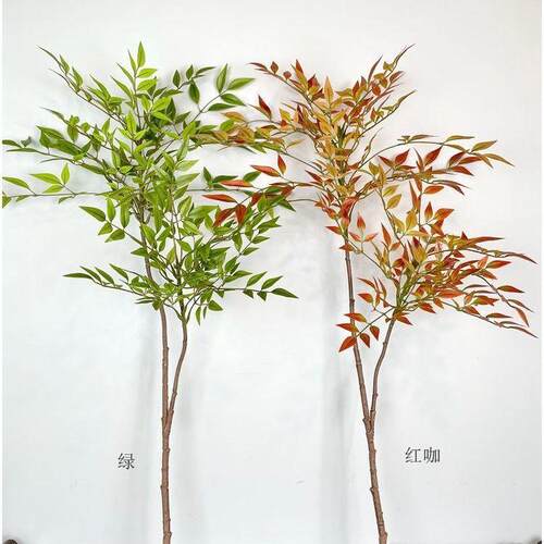 仿真2叉南天竹手感天葵竹绿植新中式插花枝条叶材摄影道具装饰