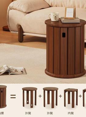 实木叠叠凳家居多功能矮凳餐厅凳卧室圆凳椅子轻奢板凳新中式边几