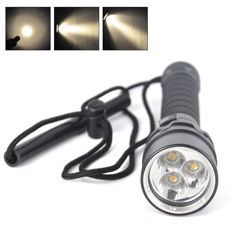 3颗XML2LED潜水手电筒光潜水手电黄光远射水下水3T6黄光