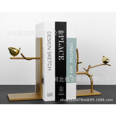 现代简约铁艺小鸟书档样板房售楼处桌面书柜书架书房软装摆设