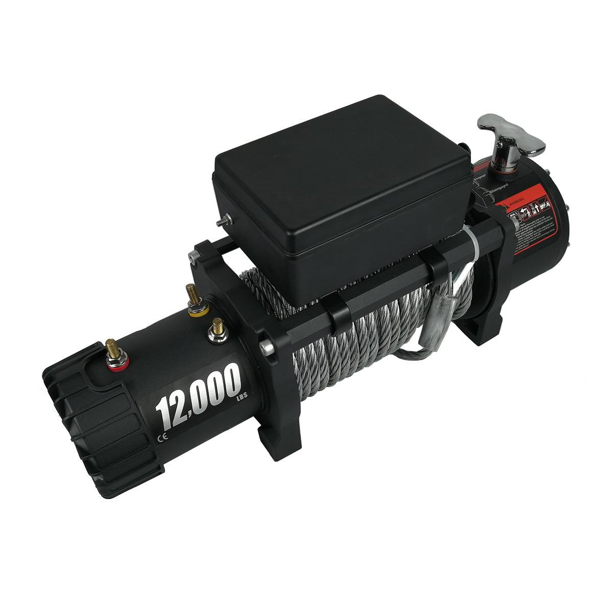 12000LBS钢丝绳绞盘12v24v直流电动绞盘吊机自救牵引器