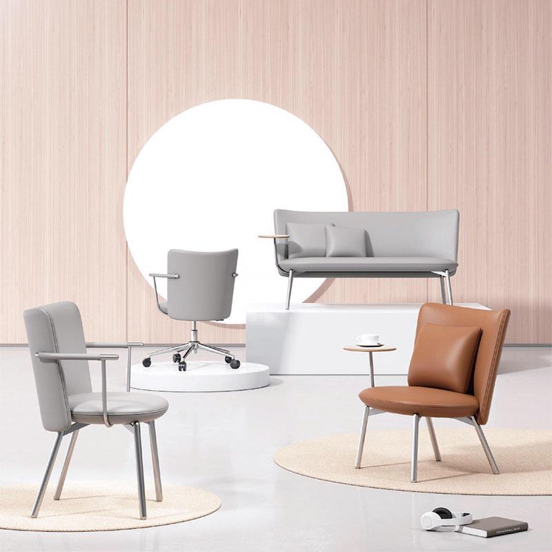 皮面休闲单人扶手椅简约会客接待沙发椅带写字板小巧洽谈接待椅