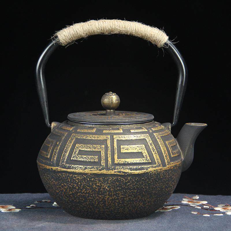 1200ml黑金色方块条纹壶带过滤网烧水泡茶家用养生复古手工铸铁壶,电子/电工,接线端子,淘宝优惠券,粉丝福利购,淘宝优惠卷