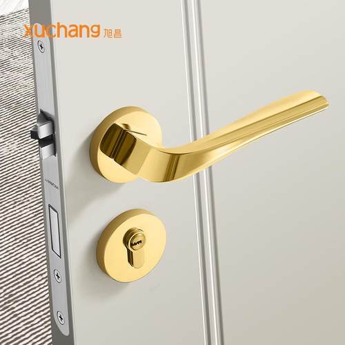 室内PVD亮金色轻奢分体北欧套装简约美式卧室磁吸静音把手木门锁