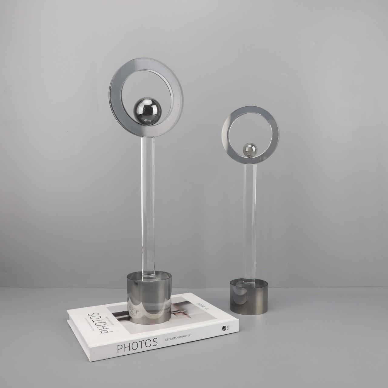 现代简约烟灰几何水晶摆件客厅卧室玄关样板间创意电视柜家居饰品