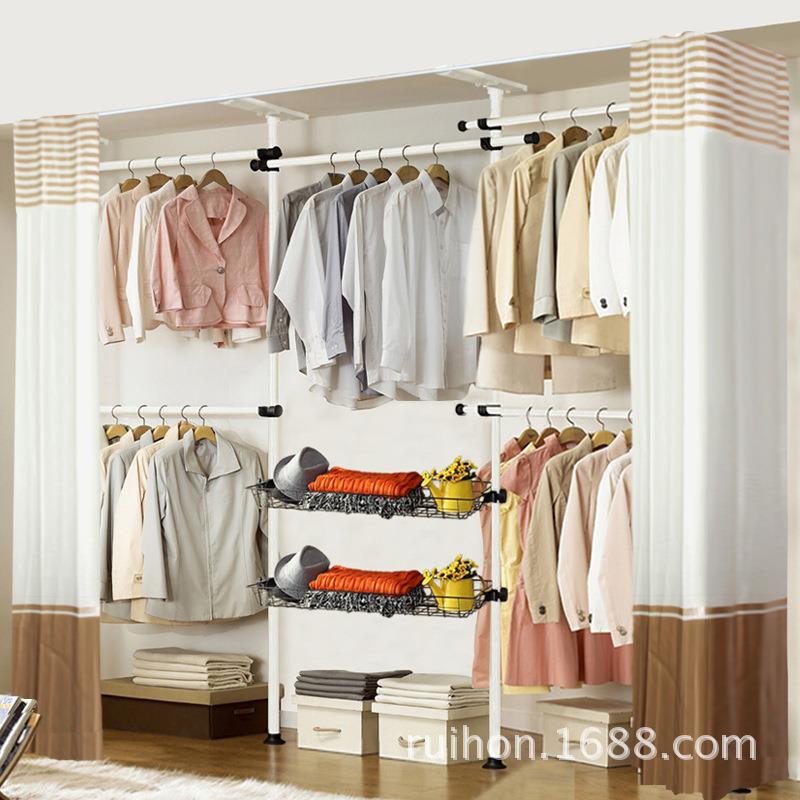 简易挂衣架落地卧室创意大衣架顶天立地衣服架简约现代组装置物架