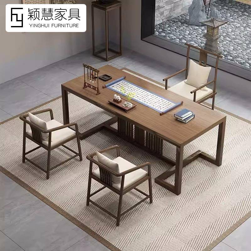 新中式实木书桌电脑写字桌椅桌子书法书画客厅家具茶桌自由组合