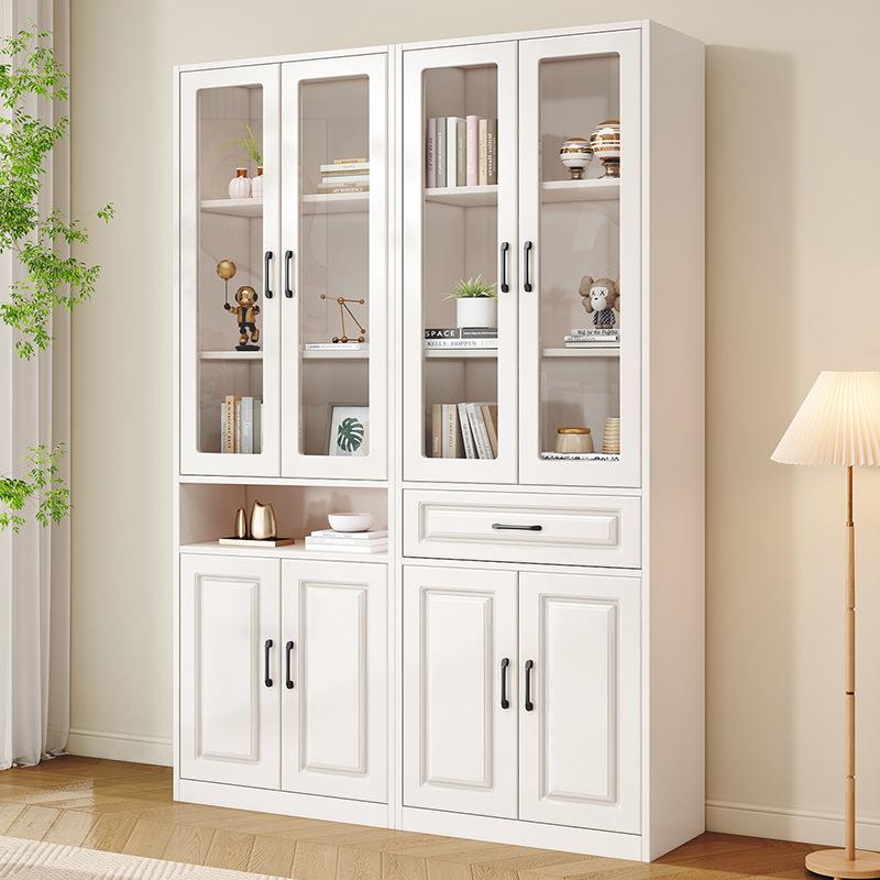 W*全实木书柜玻璃门现代简约家用防尘落地书房书架组合客厅储物柜