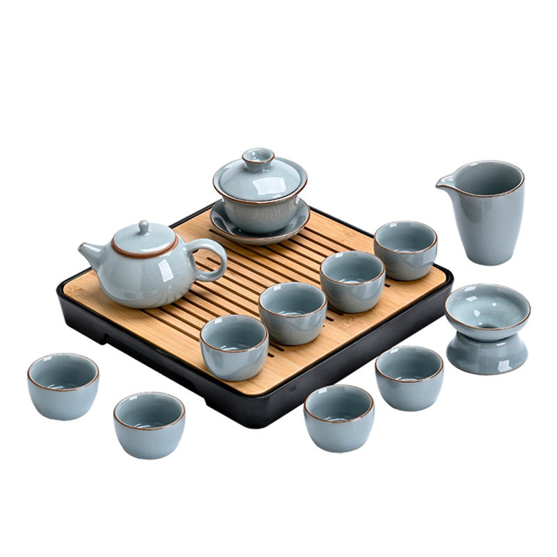 ?BB4C批发汝窑茶具套装复古开片陶瓷家用办公室会客功夫泡茶壶