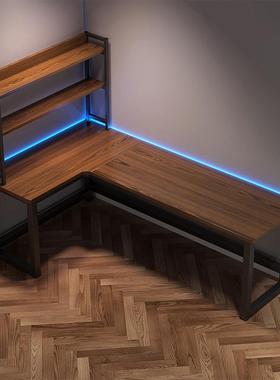 转角桌电脑电竞双人台式家用拐式组合卧室L型办公子书书架热