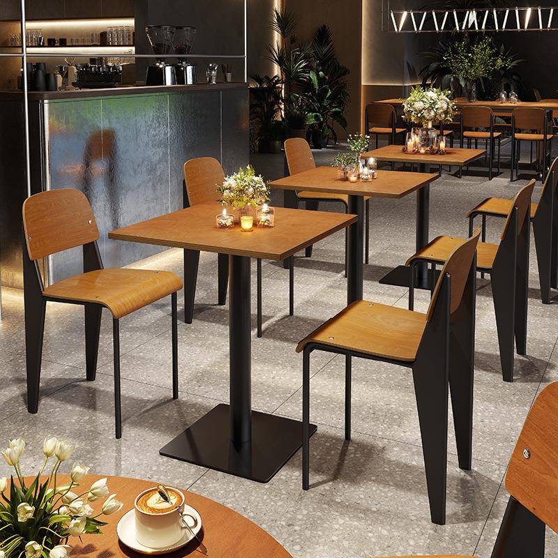 网红奶茶甜品烘焙店桌椅组合韩式韩风日料店桦木海洋板商用餐桌子