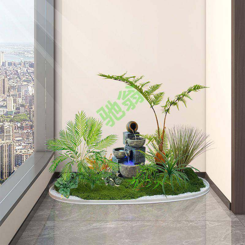 yut室内阳台楼梯下仿真植物造景家庭玄关流水景观摆件懒人假绿植