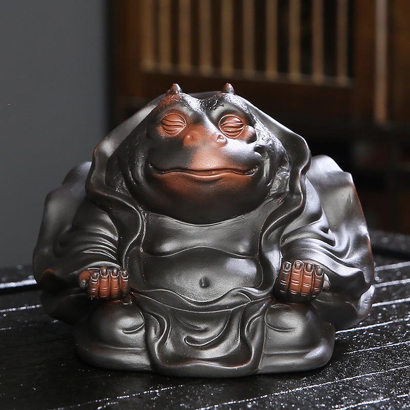 手工紫陶茶宠紫砂茶金蟾茶盘摆件招财可养