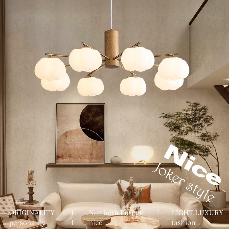 棉花客厅吊灯日式奶油原木风柿子创意现代简约餐厅主卧室房间灯具