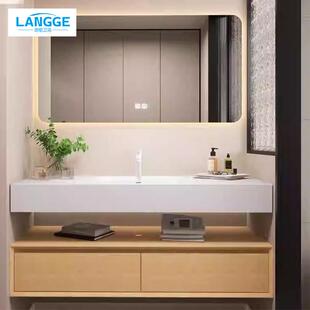 原木风可丽耐一体盆分体橡木浴室柜组合卫生间洗脸手盆洗漱台