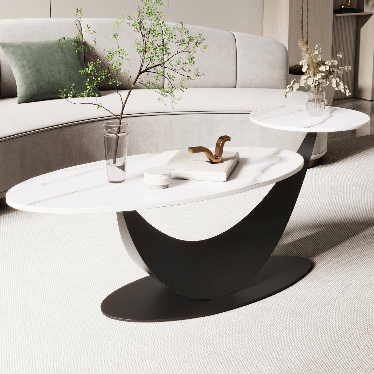 客厅小户型铁艺茶桌2024新款轻奢高级感奶油风岩板茶几现代简约