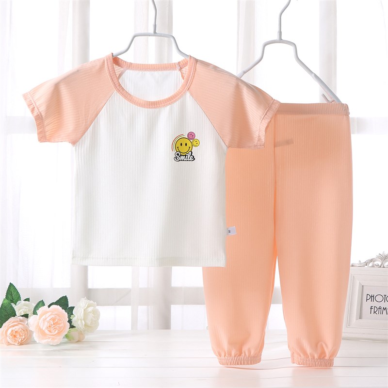 现货宝宝家居空调衣服冰丝薄款夏季婴儿短袖儿童睡衣套装男童童春