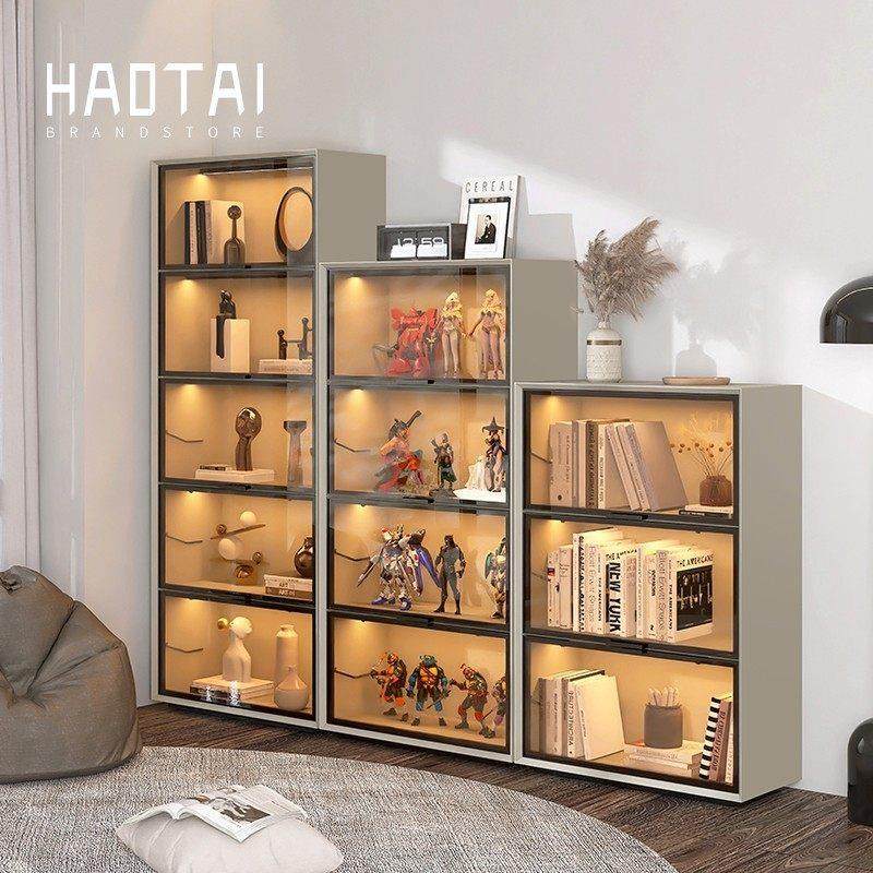 意式极简玻璃门烤漆书柜自由组合储物模型展示柜定制防尘整墙书架