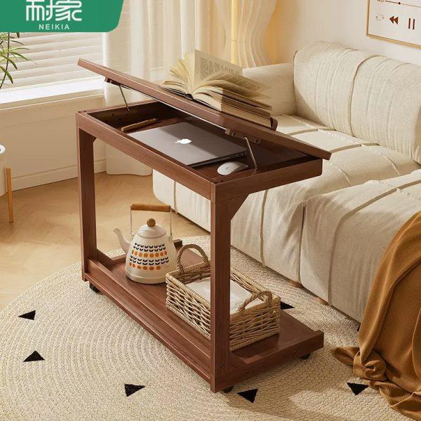 客厅家用懒人床写字书桌可移动桌面小桌子翻盖边沙发边柜实木桌