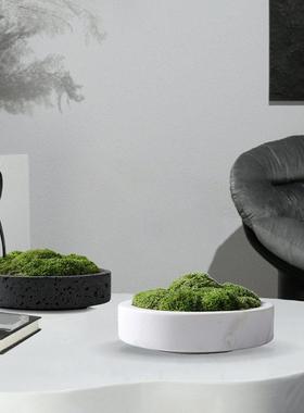 现代新中式茶几边大理石永生青苔防真花盆装饰品样板房售楼处摆件