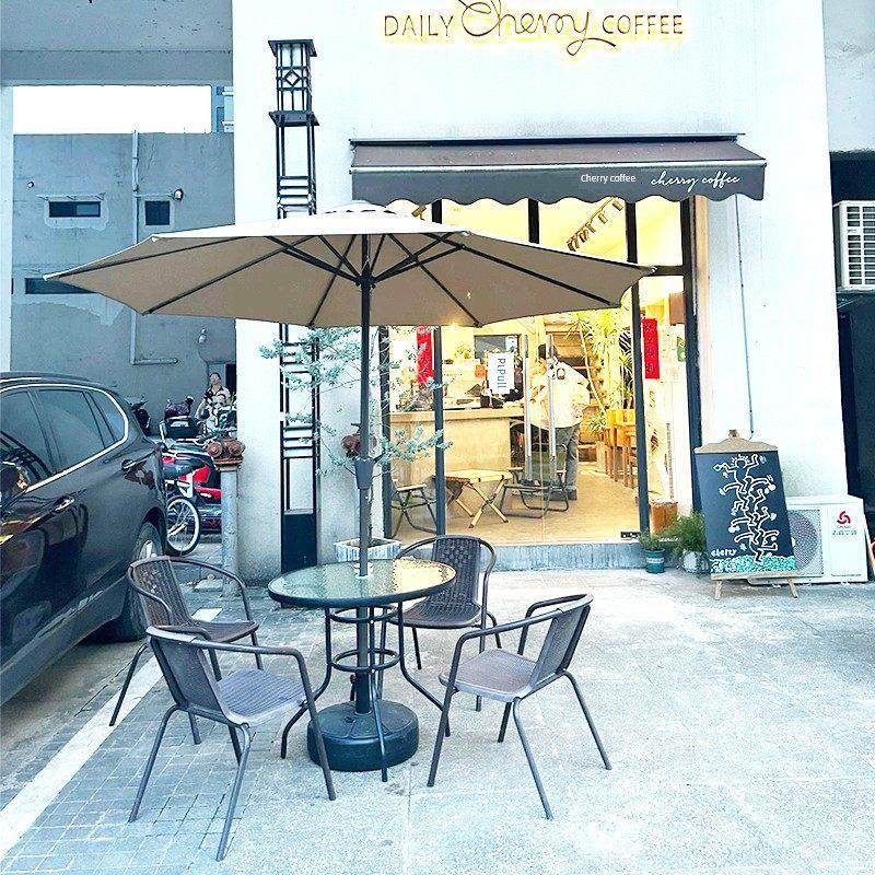 户外遮阳伞咖啡厅桌椅定制伞组合奶茶店外摆椅子庭院露台铁艺桌椅