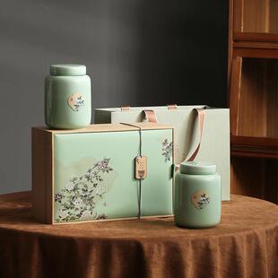 春瑞新款小清新双瓷罐茶叶罐包装盒空礼盒龙井茶恩施玉露礼品盒子