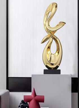 现代客厅样板间玄关软装饰轻奢摆件电视柜旁边落地酒店雕塑工艺品