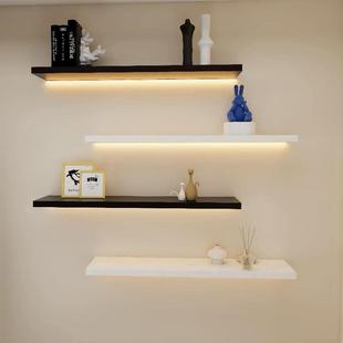 广埃一字板隔板置物架发光墙上装饰架壁挂式带灯层板实木书架定制