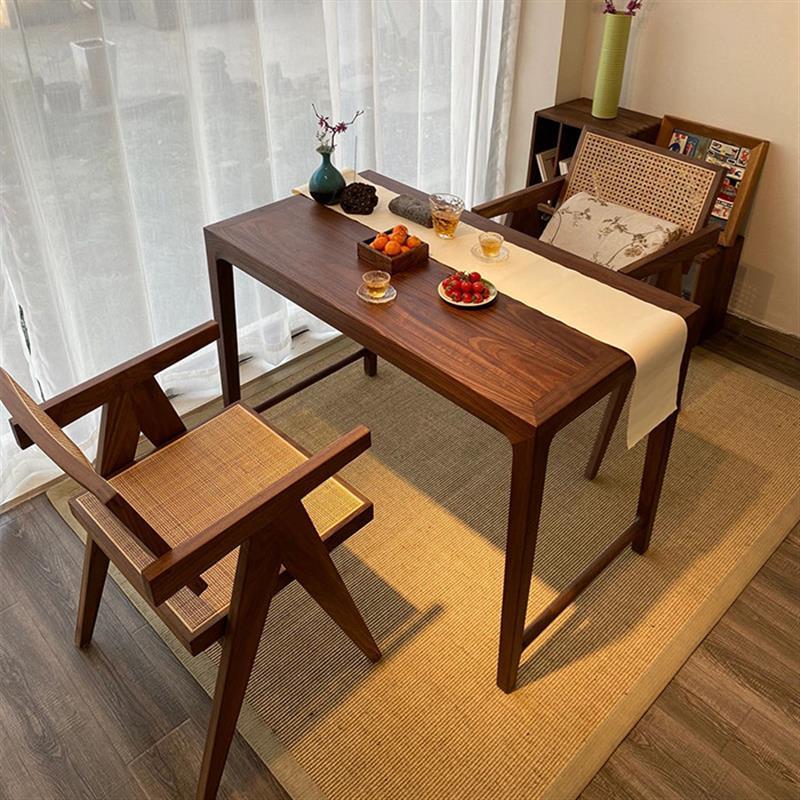 新中式家具阳台茶桌椅组合全实木办公室茶台榫卯工艺北美黑胡桃木