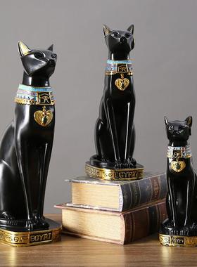 高级感雕像装饰品办公室工艺品招财复古法老黑猫雕塑埃及猫咪摆件