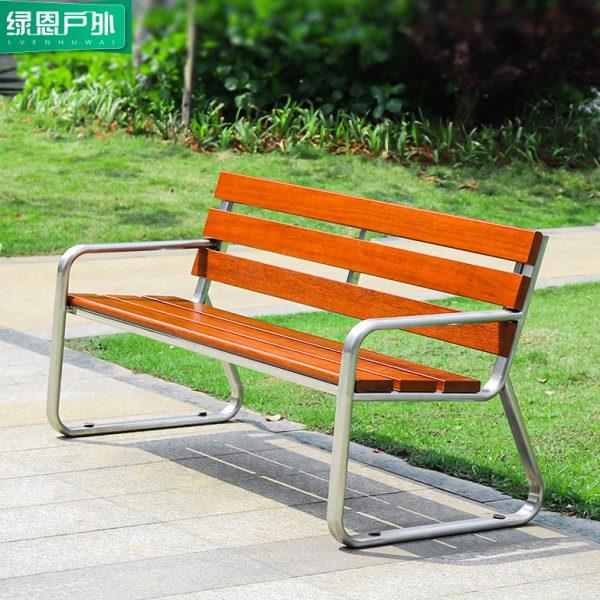 户外公园椅不锈钢长椅室外双人休闲座椅铁艺长条凳广场带靠背椅子