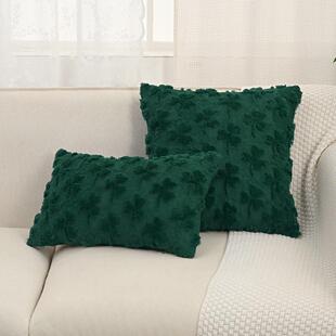 ins圣帕特里克节三叶草抱枕套毛绒提花客厅沙发靠垫套抱枕
