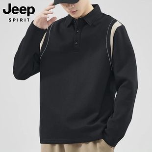 吉普2025春季 潮流拼色翻领上衣服宽松休闲polo衫 男装