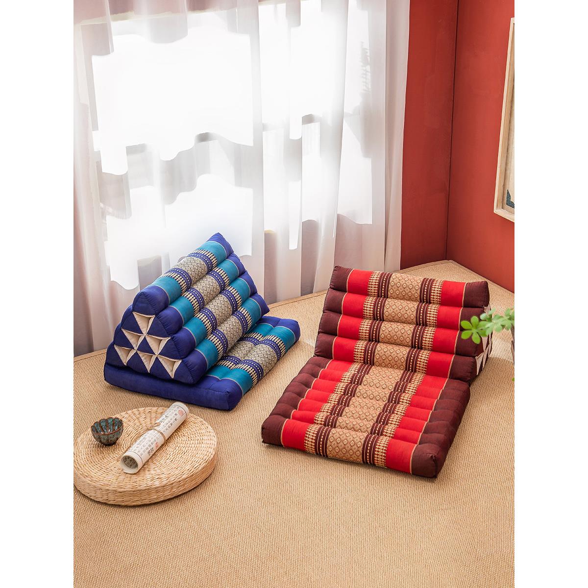 飘窗台三角靠坐一体垫子泰国木棉会所装饰榻榻米半躺懒人腰部靠垫