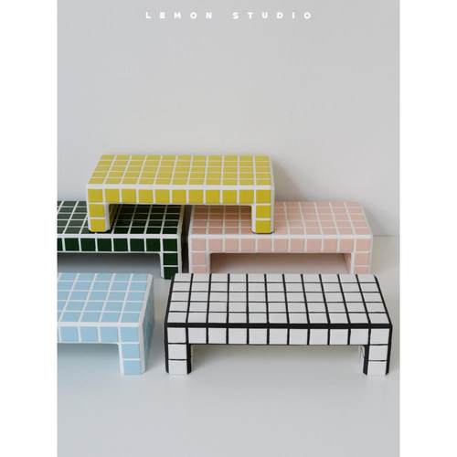 自制韩国ins博主家居桌面装饰摆件马赛克瓷砖垫小置物架拍照道具