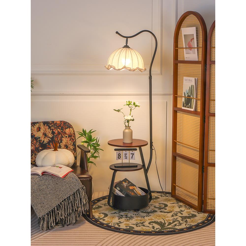 覆古客厅沙发边落地灯搁架集成台灯书房卧室床头高端大气灯