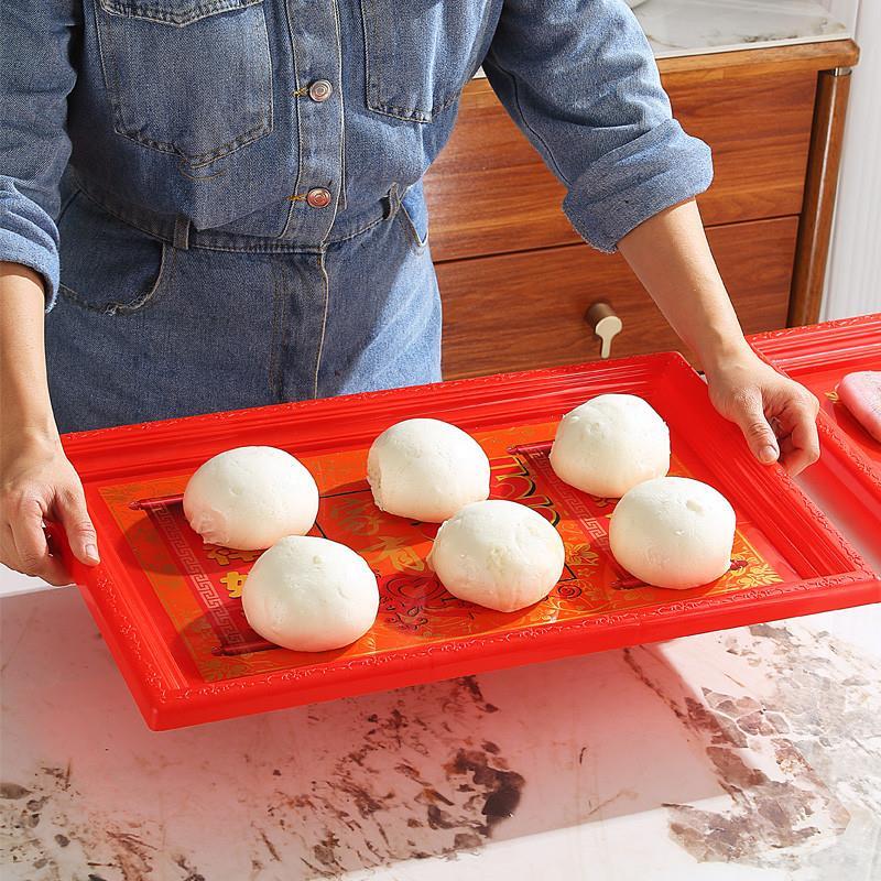 喜庆长方形塑料红盘糖果盘喜庆盘中式结婚大红茶盘敬茶托盘上菜盘