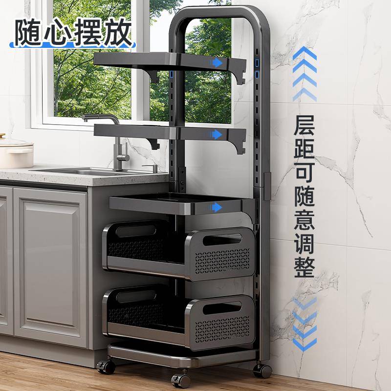 5YA1厨房置物架家用落地式锅架多层果蔬菜篮子小推车多功能锅具收
