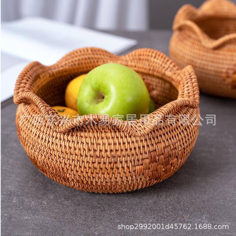 水果篮越南手工藤编竹编收纳筐托盘客厅水果盘草编织筐家用馒头筐