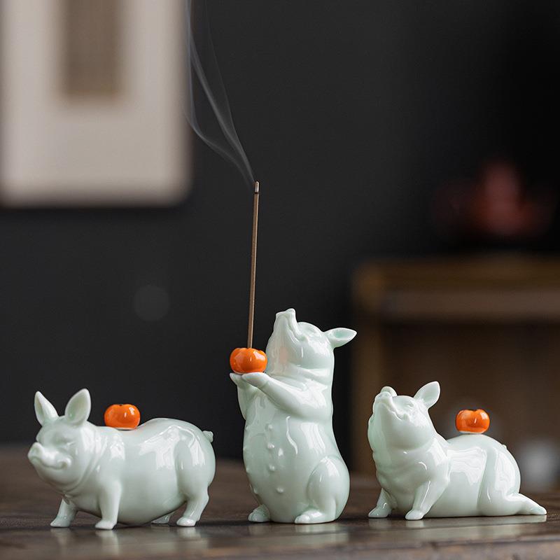 德化茶宠猪摆件桌面茶道创意茶桌茶台小猪功夫生肖精品可养陶瓷猪