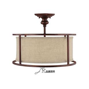 ebay美式 农舍吸顶灯复古工业风走廊餐厅卧室布艺圆形灯具
