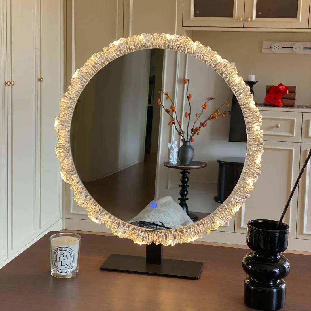 轻奢化妆镜亚克力led带灯高级梳妆镜异形镜梳妆台式桌面发光镜子