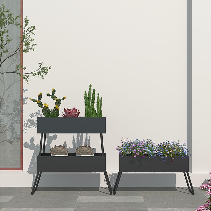 北欧可叠加花架花槽阳台室内轻奢简约铁艺落地花盆户外花箱